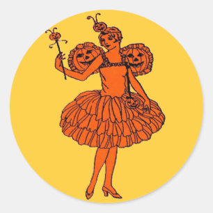 Vintage Halloween Pumpkin Fairy Classic Round Sticker