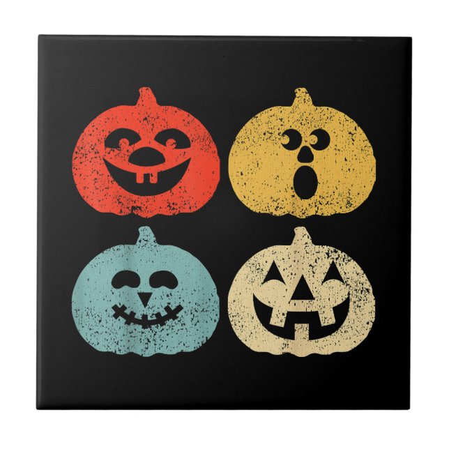 Vintage Halloween Pumpkin Funny Retro Gift Tile (Front)