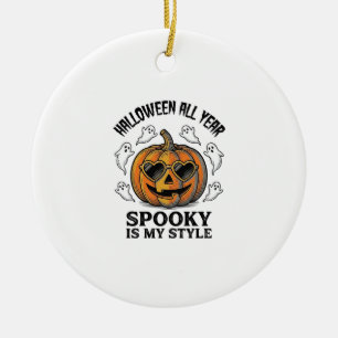 Vintage Halloween Pumpkin Ghost Engraving Shirt_1 Ceramic Tree Decoration