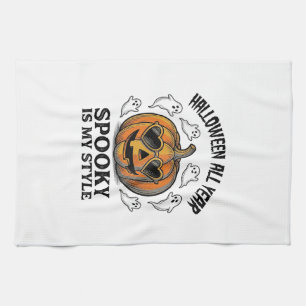 Vintage Halloween Pumpkin Ghost Engraving Shirt_1 Tea Towel