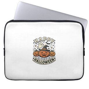 Vintage Halloween Pumpkin Ghost Shirt Design_1 Laptop Sleeve