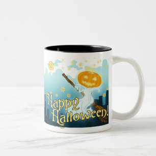 Vintage Halloween Pumpkin Ghost Two-Tone Coffee Mug
