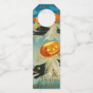 Vintage Halloween Pumpkin Ghosts and Black Cats Bottle Tag