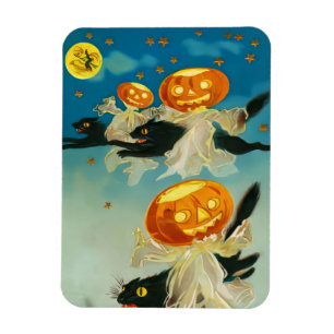 Vintage Halloween Pumpkin Ghosts and Black Cats Magnet