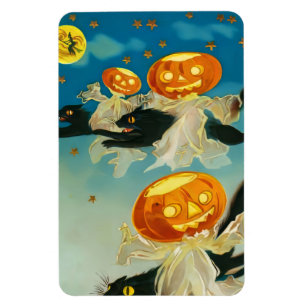 Vintage Halloween Pumpkin Ghosts and Black Cats Magnet