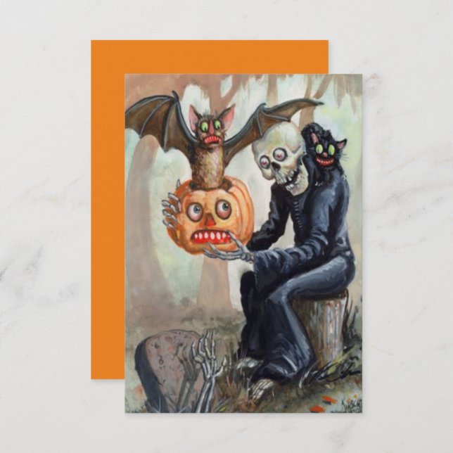 Vintage Halloween Pumpkin Graveyard Spooky Fun (Front/Back)