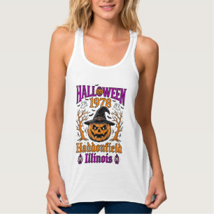 Vintage Halloween Pumpkin Haddonfield Illinois Shi Singlet