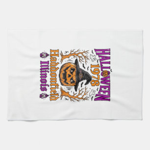Vintage Halloween Pumpkin Haddonfield Illinois Shi Tea Towel