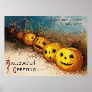 Vintage Halloween pumpkin Holiday decor poster