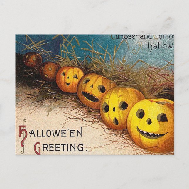 Vintage Halloween pumpkin Holiday postcard (Front)