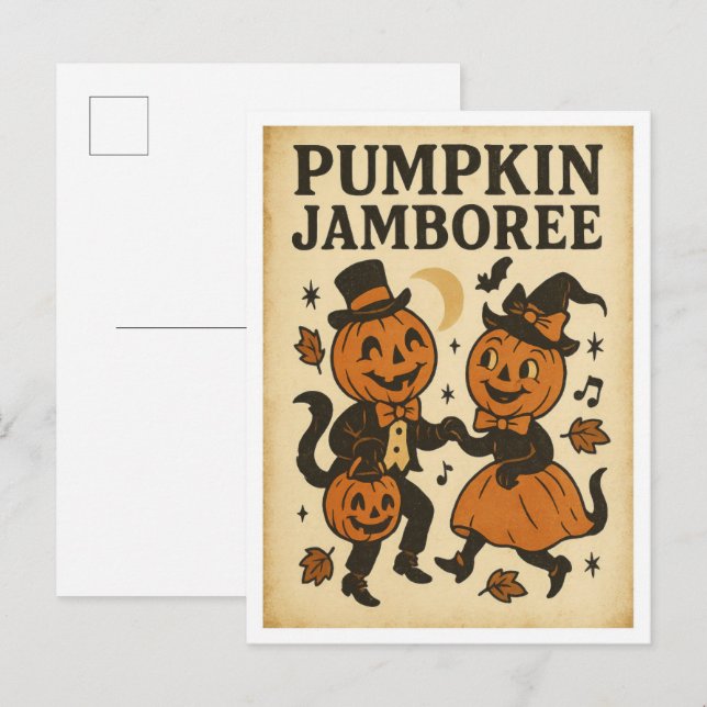 Vintage Halloween Pumpkin Jamboree Postcard (Front/Back)