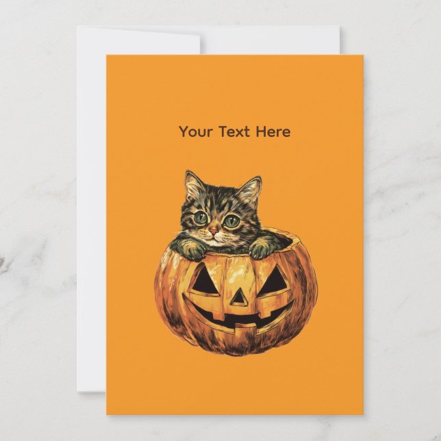 Vintage Halloween Pumpkin Kitty Invitation (Front)