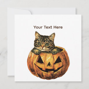 Vintage Halloween Pumpkin Kitty Invitation