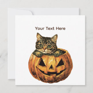 Vintage Halloween Pumpkin Kitty Invitation