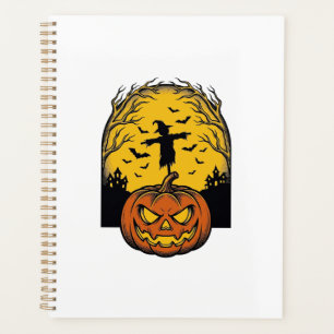 Vintage Halloween Pumpkin Moon Scarecrow Art_1 Planner
