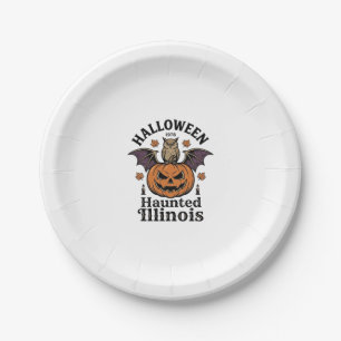 Vintage Halloween Pumpkin Owl Illinois Shirt Desig Paper Plate