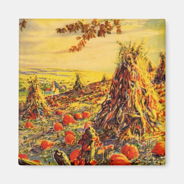 Vintage Halloween Pumpkin Patch with Haystacks Magnet (Front)