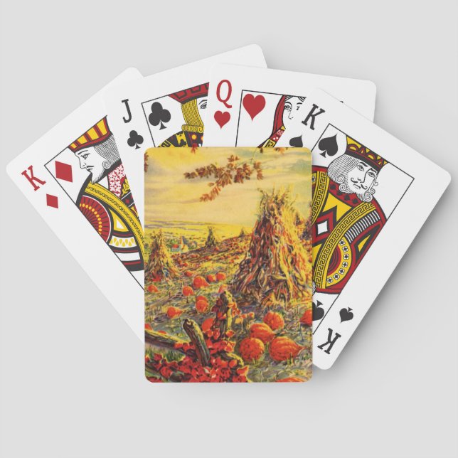 Vintage Halloween Pumpkin Patch with Haystacks Playing Cards (Back)