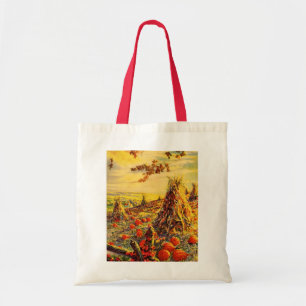 Vintage Halloween Pumpkin Patch with Haystacks Tote Bag