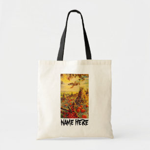 Vintage Halloween Pumpkin Patch with Haystacks Tote Bag