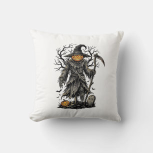 Vintage Halloween Pumpkin Scarecrow Shirt Design_1 Cushion