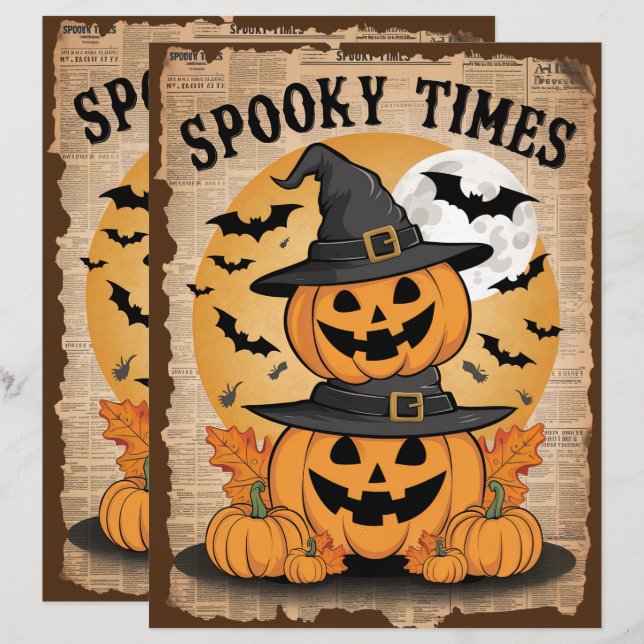 Vintage Halloween Pumpkin Scrapbook Paper  (Front/Back)