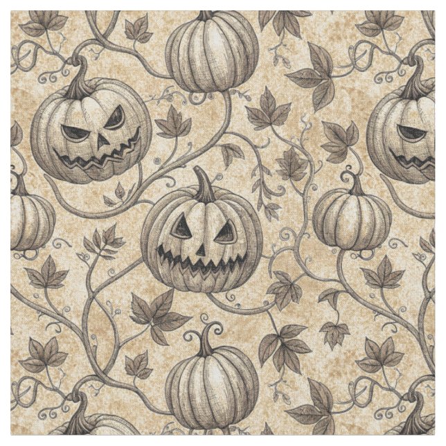 Vintage Halloween Pumpkin Vine Pattern Fabric (Close Up)