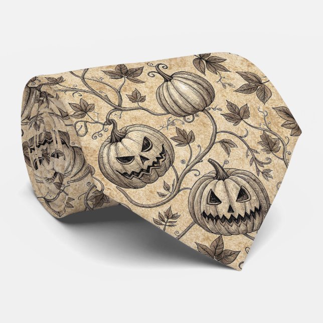 Vintage Halloween Pumpkin Vine Pattern Tie (Rolled)