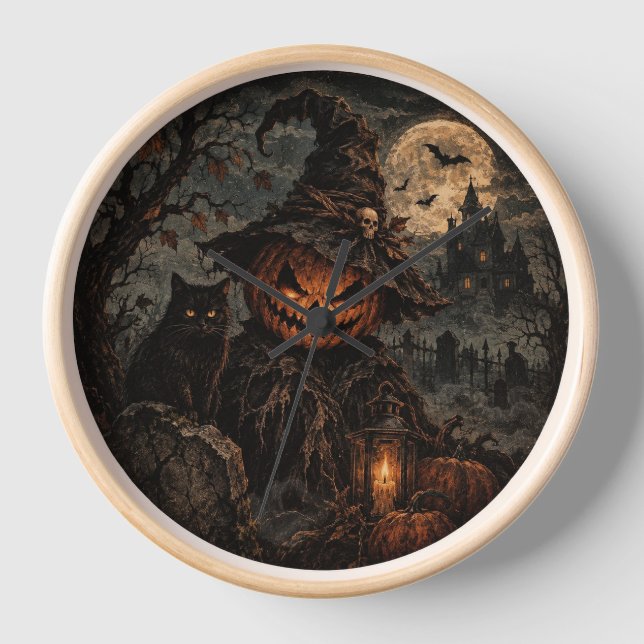 Vintage Halloween Pumpkin Wall Clock (Front)