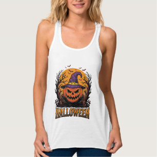 Vintage Halloween Pumpkin Witch Hat Graphic_1 Singlet