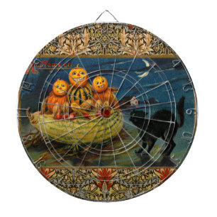 Vintage Halloween Pumpkins Black Cat Dartboard