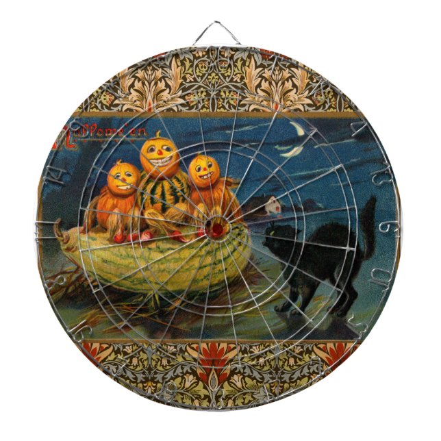 Vintage Halloween Pumpkins Black Cat Dartboard (Front)