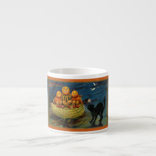 Vintage Halloween Pumpkins Black Cat Espresso Cup