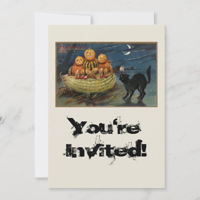 Vintage Halloween Pumpkins Black Cat Invitation (Front)