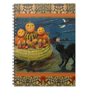Vintage Halloween Pumpkins Black Cat Spiral Notebook