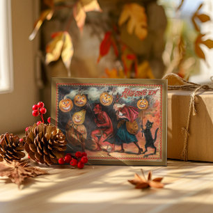 Vintage Halloween Pumpkins Devils and Witches Card