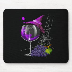 Vintage Halloween Purple Grape Wine Glass Witch Ha Mouse Pad