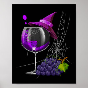 Vintage Halloween Purple Grape Wine Glass Witch Ha Poster