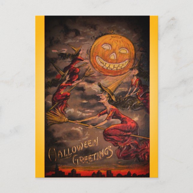 Vintage Halloween Rare Funny Illustration Postcard (Front)