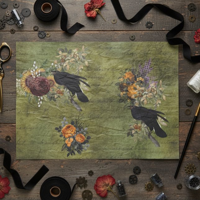 Vintage Halloween Raven Decoupage Victorian   Tissue Paper (Creator Uploaded)