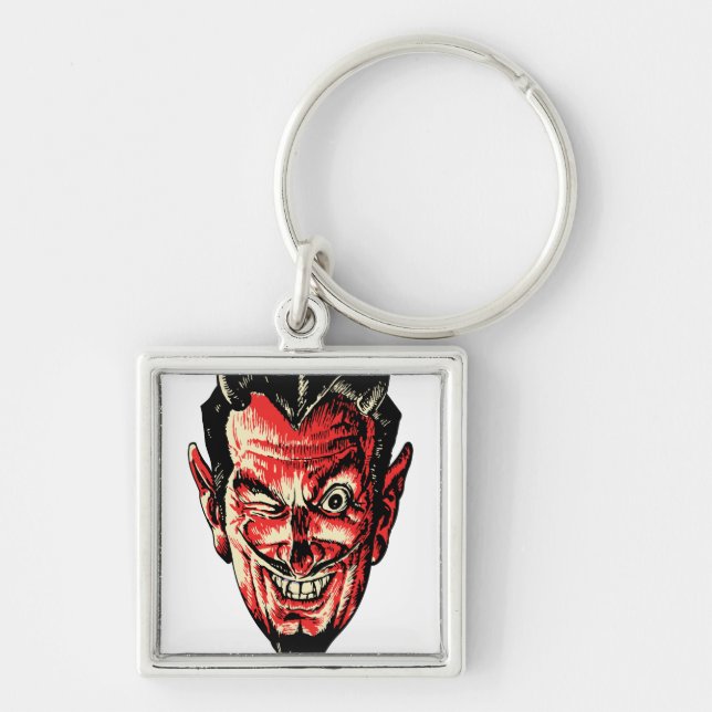 Vintage Halloween Red Devil Head Key Ring (Front)