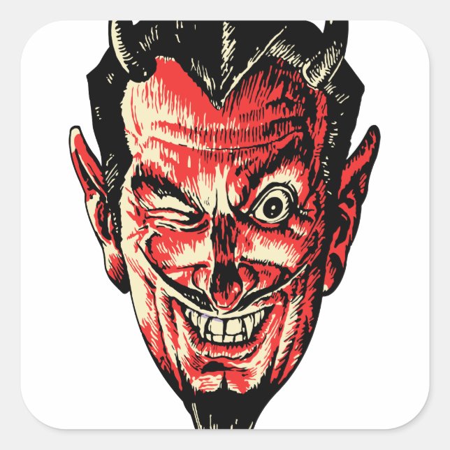 Vintage Halloween Red Devil Head Square Sticker (Front)
