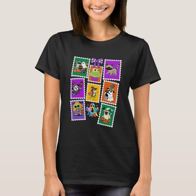 Vintage Halloween Retro Postage Stamp  T-Shirt (Front)