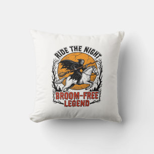 Vintage Halloween Rider Broom-Free Spooky Art_1 Cushion