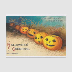Vintage Halloween Row of Jack O' Lanterns Creepy Tissue Paper
