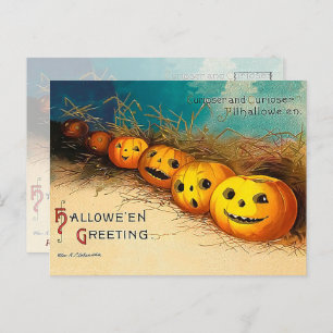 Vintage Halloween Row of Jack O' Lanterns Greeting Postcard