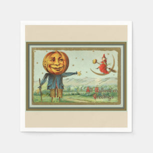 Vintage Halloween Scarecrow and Witch Napkin