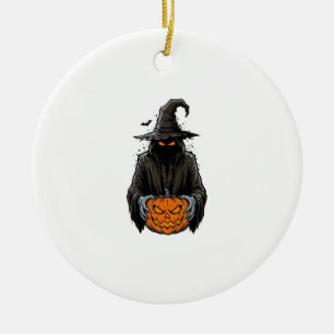 Vintage Halloween Scarecrow Pumpkin Shirt Design_1 Ceramic Tree Decoration