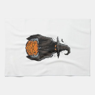 Vintage Halloween Scarecrow Pumpkin Shirt Design_1 Tea Towel