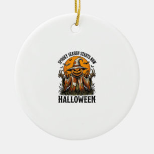 Vintage Halloween Scarecrow Pumpkin Witch Shirt_1 Ceramic Tree Decoration